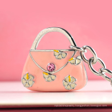 2016 Fashion Metal Pink Flower Bag Shaped Keychain for Handbag